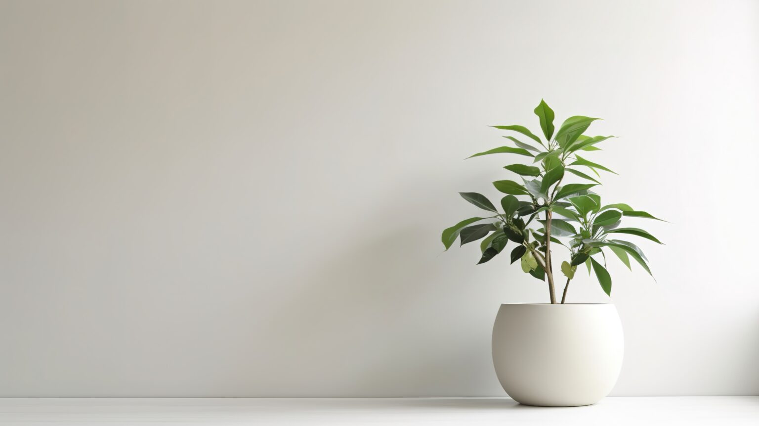 A potted plant against a plain pale wall